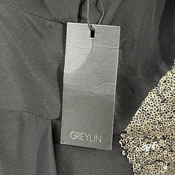 Greylin Women’s Size Small Black Sequin Side Detail Lightweight 100% Silk Dress - Picture 4 of 10